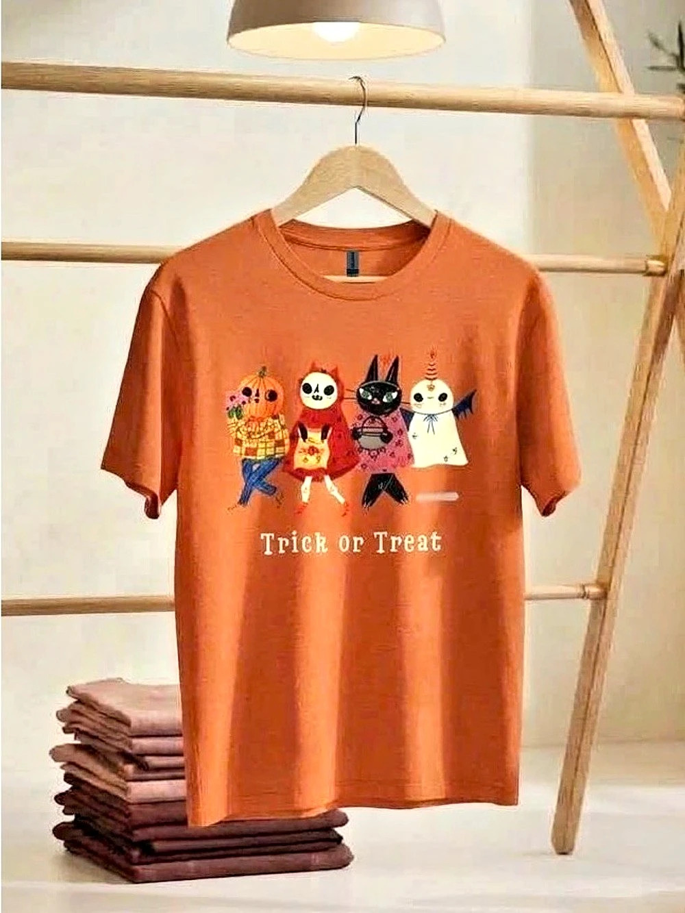 Trick or Treat Cute Halloween Cats Graphic T-Shirt Orange
